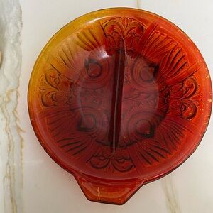 VINTAGE AMBER INDIANA
GLASS DIVIDED Amber Glass Decorative Plate